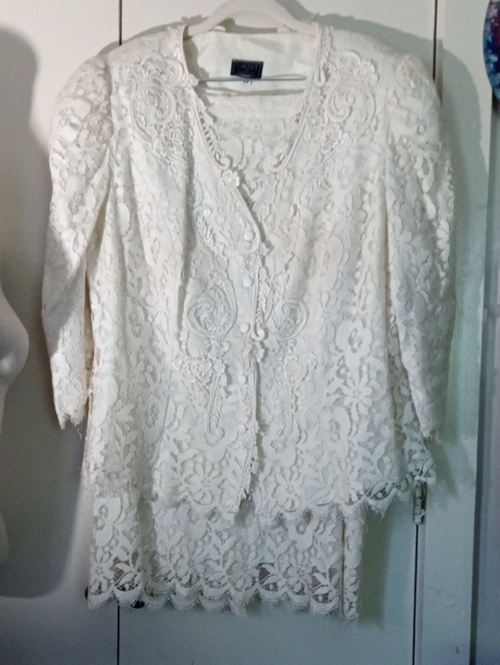 Vintage Cachet by Bari Protas Ivory Lace 2pc Skirt Suit Size 22